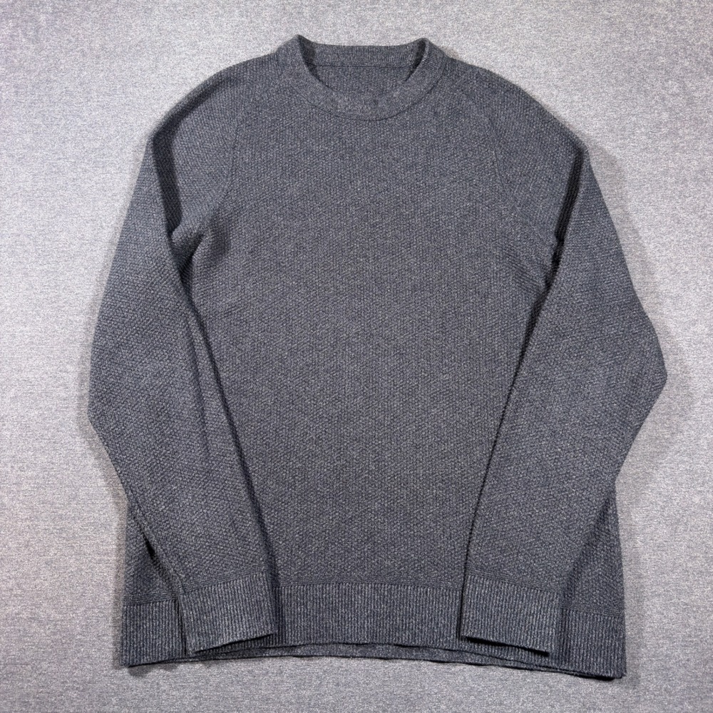 Lululemon Sweater Mens Large Gray Coolmax Organic Cotton Textured Knit Crew Neck